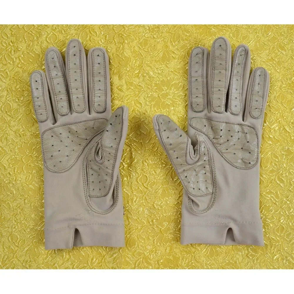 Vintage Fownes Tan Beige Nylon &  Grip Strips‎ Gloves Women's One Size (Small)